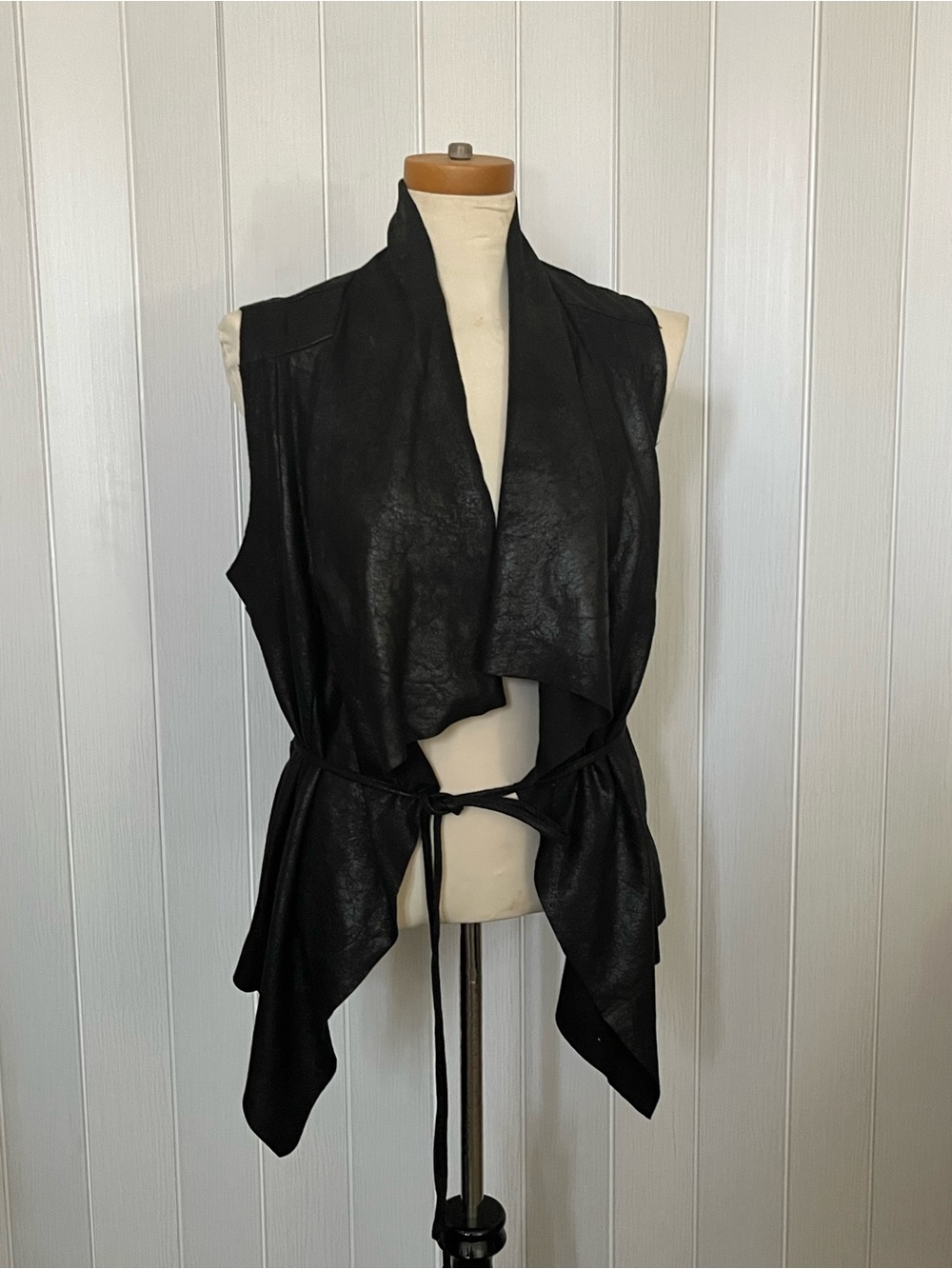 bagatelle Black Draped Faux Leather Vest